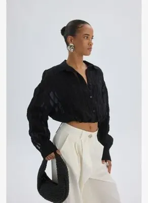 Mai Collection Claps İnce Siyah Kısa Gömlek