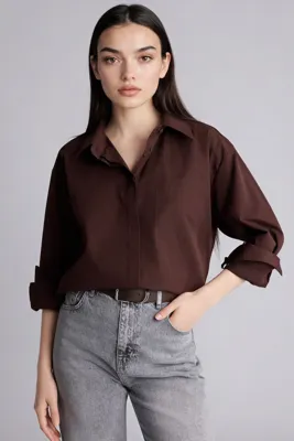 Defacto %100 Pamuk Oversize Uzun kollu Poplin Gömlek