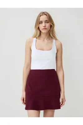 Jimmy Key Bordo Düz Kesim Normal Bel Mini Örme Etek
