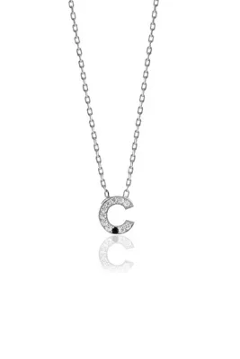Söğütlü Silver Gümüş Rodyumlu Üç Boyutlu Minimal Ç Gümüş Harf Kolye Sgtl10619-cc