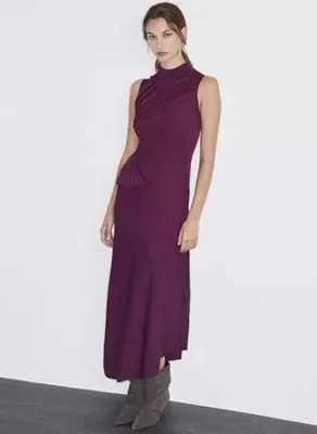 İpekyol IW6260002203 Vişne Kadın Dik Yaka A-Form Fit Elbise