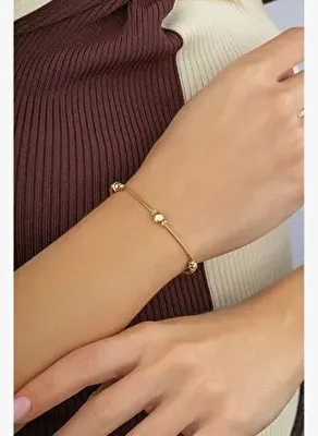 Pırlant 14 Ayar Halat Zincir Boncuklu Altın Bileklik