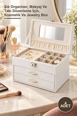 Adel 4 Adet Deri Kaplamalı Makyaj Ve Takı Kutusu Şık Organizer, Makyaj Ve Takı Düzenleme İçin, Kosmetik Ve Jewelry Box
