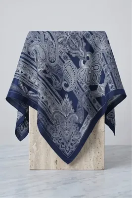 FERHEL Osmanlı Paisley Desenli Rayon Eşarp 92 x 92 cm Ebat - Lacivert - Laci