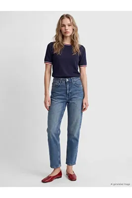 LC Waikiki İndigo Petite Mom Fit Kadın Jean Pantolon