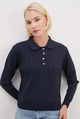 Fulla Moda Kalpli Yarım Düğmeli Polo Yaka Triko Kazak