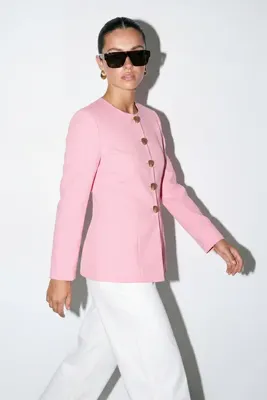 Drop by TrendyolMilla Pembe Astarlı Oversize Dokuma Blazer Ceket TDRSS26CE00009
