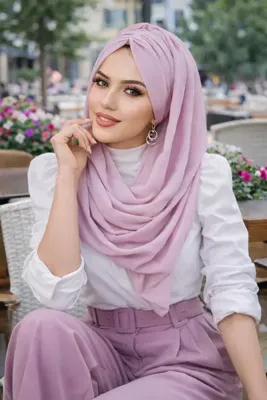 Aişe tesettür Pudra Pembe Büzgülü Hazır Şal