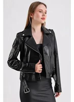 Maroquin Leather Milenni Kadın Deri Biker Ceket