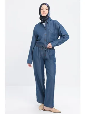 ALLDAY Koyu Mavi-Beli Lastikli Denim Pantolon