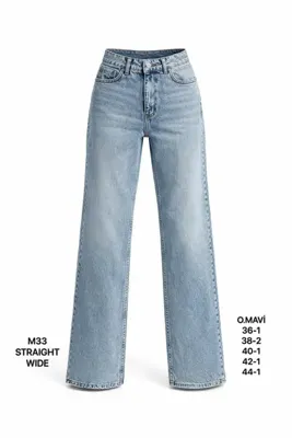 Miss Poem Kadın Mavi Straight Wide Jean Pantolon