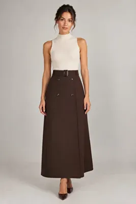 GLENDA Valeria Kemerli Kahve Uzun Etek