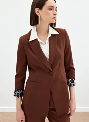 Sateen Mono Yaka Klasik Ceket - Kahve