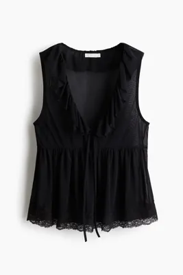 H&M Fırfırlı V Yakalı Üst