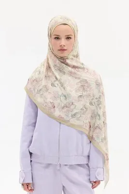 cs camellia scarf Suluboya Desen Kraş Şal - Pembe Yeşil