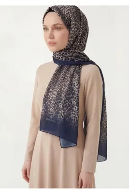Silk Home Leopar Desen Pamuklu Gece Mavisi 90X200 Soft Şal