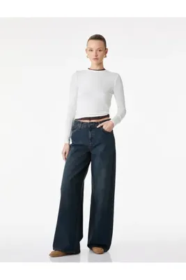 Koton Rahat Kalıp Düz Paça Düğmeli Cepli Denim Pantolon - Loose Straight Fit Jean