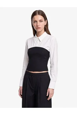 Koton Pamuklu Slim Fit Renk Kontrastlı Uzun Kollu Korse Detaylı Poplin Gömlek