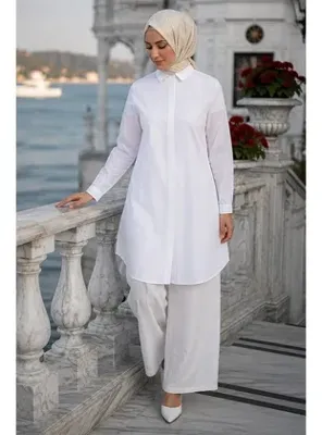 hafsamina Gizli Patlı Düğmeli Tunik Beyaz HM2948