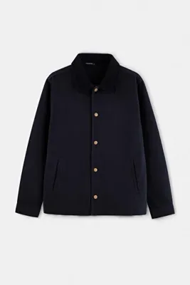 TRENDYOL MAN Lacivert Regular Cepli Önü Düğmeli Kadife Yakalı Regular Denim Erkek Ceket TMNAW27CE00005