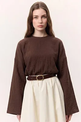 Moda Lippa Kakao Müslin Salaş Bluz