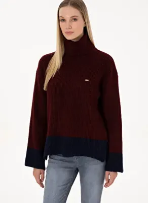 U.S. Polo Assn. Bordo Kadın Balıkçı Yaka Regular Fit Örgü Kazak TAMBA