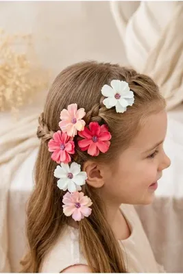 Cinderella Accessories 6'lı Soft Papatya Çiçekli Saç Tokası - Beyaz Pembe Renkli Saç Süsü Klipsli Pens Toka Seti