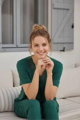Miss Meryem Yeşil Ring Viskon Kısa Kol Kapri Pijama Takım