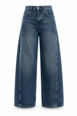 5in1Canpolat Mavi Çift Dikişli Barrel Jean 545