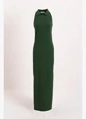 BSL Polo Yakalı Maksi Pike Elbise