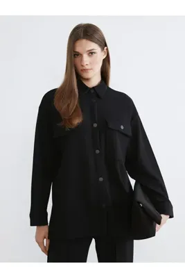 LC Waikiki Siyah Parlak Dokulu Oversize Kadın Gömlek Tunik