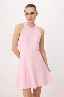 TRENDYOLMİLLA Pembe  Belden Açılan Halter Yaka Kolsuz Mini Scuba Krep Örme Elbise TWOSS26EL00012