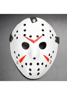 Str Store Beyaz Renk Kırmızı Çizgili Tam Yüz Hokey Jason Maskesi Hannibal Maskesi