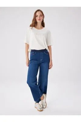 Faik Sönmez Wide Leg Fit Beli Lastikli Rahat Jean Pantolon W27JPN010