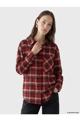 LC Waikiki Kırmızı Ekose Oversize Kadın Oduncu Gömlek Tunik