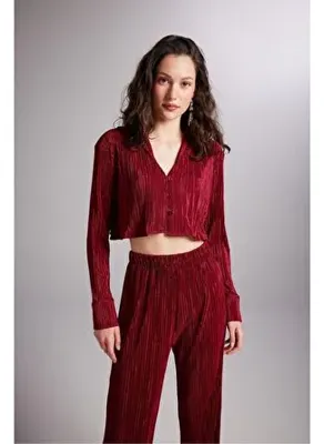 Holly Lolly Crop Model Düğme Kapamalı Comfy Crop Gömlek Bordo