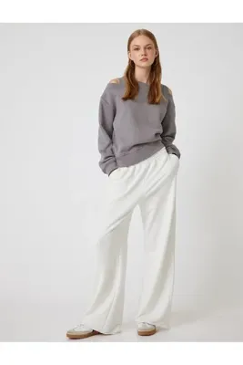 Koton Şardonlu Oversize Sweatshirt Asimetrik Yaka Pencere Detaylı Uzun Kollu Ribanalı