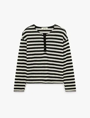 Koton Slim Fit Uzun Kollu Düğmeli Çizgili Henley Yaka Tişört