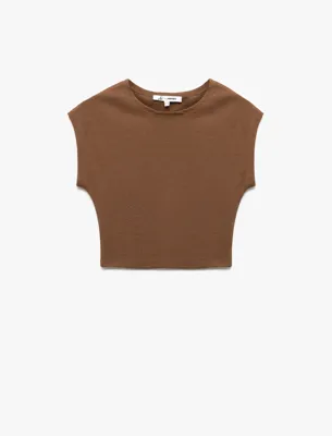 Koton Bisiklet Yaka Kolsuz Modal Karışımlı Slim Fit Crop Kadın Tişört