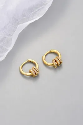 TREND COLLECTİON Gold Halka Küpe Zirkon Taş Detaylı Kadın Küpe