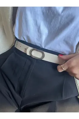 LİA KEMER Let O Harf Desenli Kadın Gümüş Tokalı Kemer Ceket Kemeri Elbise Kemeri Pantolon Kemeri