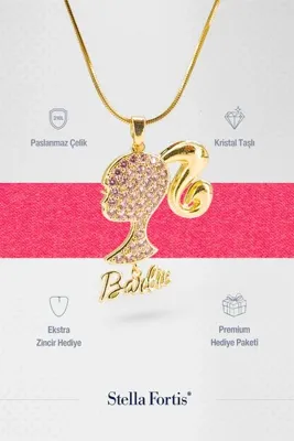 Stella Fortis Barbie Figürlü Taşlı Kadın Kolye - Kristal Süslemeli | 316L Paslanmaz Çelik