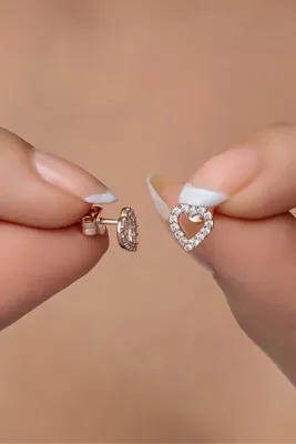 Nereze 925 Ayar Gümüş Rose Minik Kalp Küpe