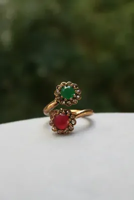 Stoneage Bronz Zümrüt Yakut Sarmaşık Ayarlanabilir Bayan Yüzük