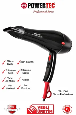 POWERTEC TR-1001 Profesyonel Fön Makinesi 2500 W Performans Siyah