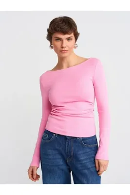 Dilvin 31401 Büzgülü Kayık Yaka Top