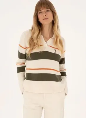 U.S. Polo Assn. Ekru Kadın Regular Fit Örgü Kazak GRAVA