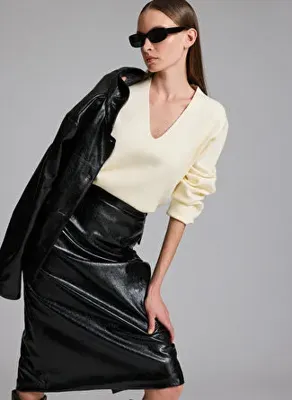 Pierre Cardin SOLEN Ekru Kadın V Yaka Regular Fit Triko Kazak