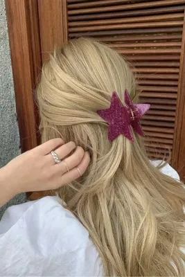 GÜLPEŞE Büyük Boy Simli Pembe Yıldız Mandal Toka TK-485