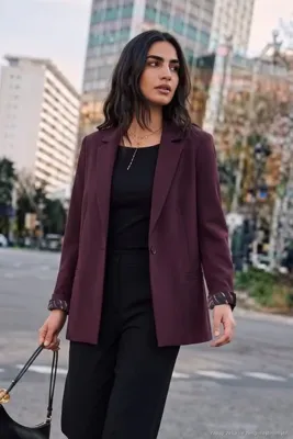 Lela Standart Fit Mono Yaka Desenli Astar Detaylı Blazer Ceket Kadın CEKET 6524003